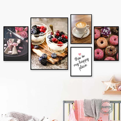 Chocolate Coated Doughnut Coffee Fruit Yoghurt Canvas Art