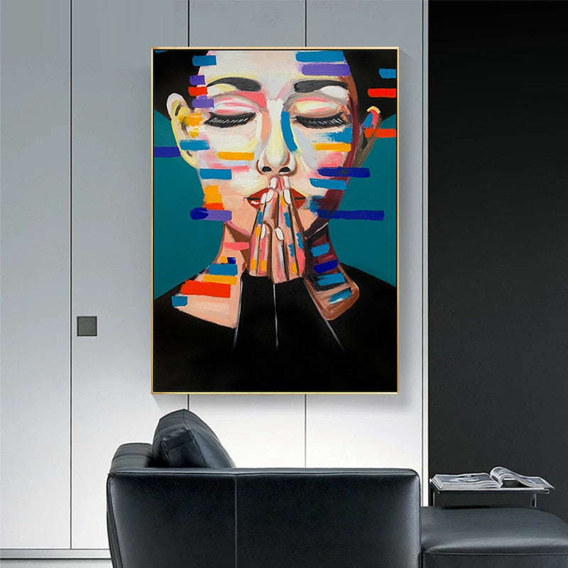 Colorful Praying Figure Art Canvas