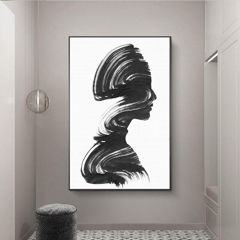 Abstract Black and White Sexy Woman Sketch Canvas Art