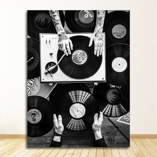 Black and White Vinyl Records Canvas Art