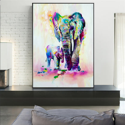 Watercolor Deer and Elephant Canvas Art