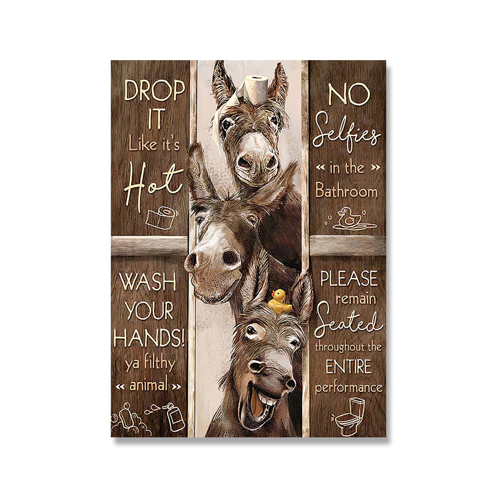 Toilet Rules Funny Animal Wall Art Canvas