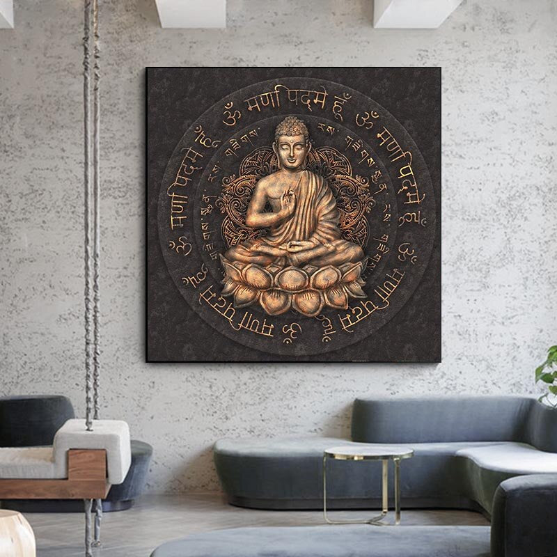 Retro Brown Buddha Statue Canvas Art