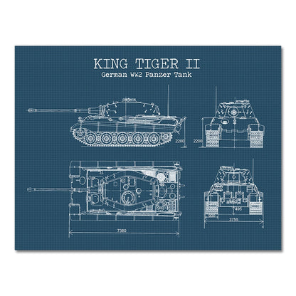 German King Tiger 2 WW II Panzer Tank Blueprint Canvas Art