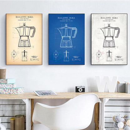 Coffee Pot Patent Blueprint Canvas Art