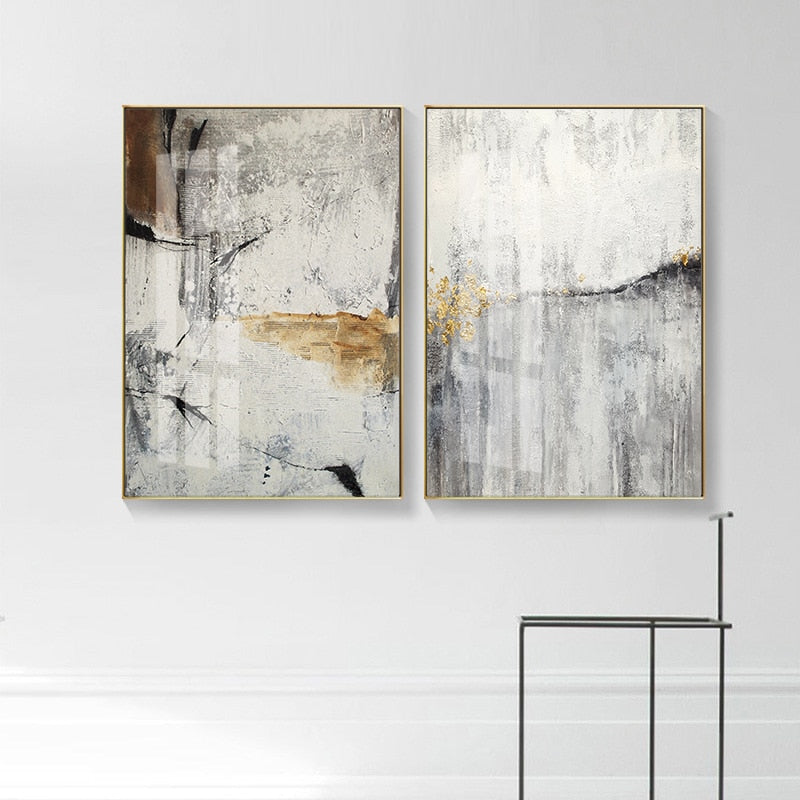 Gray Marble Abstract Gold Line Canvas Art