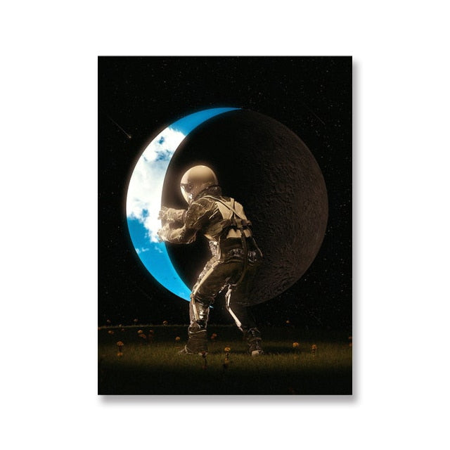 Astronaut In Space Looking Down On The Earth Canvas Art