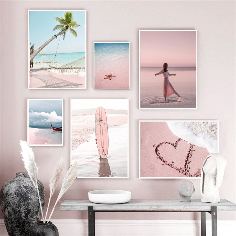 Tropical Pink Beach Canvas Art