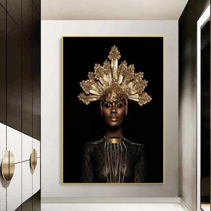 Black Gold African Queen Canvas Art