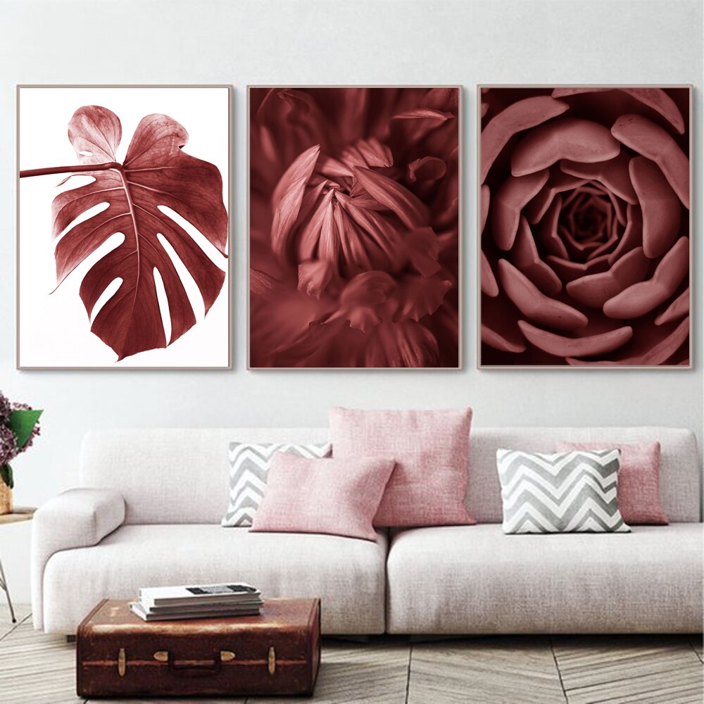 Beautiful Red Palm Leaves Flower Canvas Art