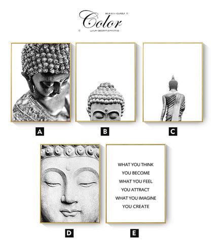 Black White Sakyamuni Buddha Statue Quotes Canvas Art