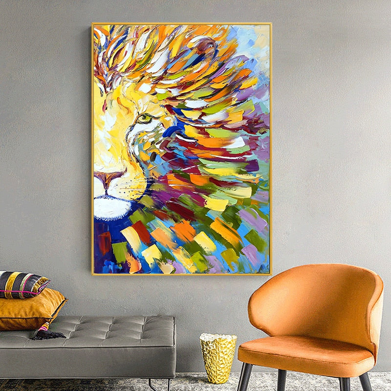 Colorful Lion Abstract Acrylic Painting Canvas Art