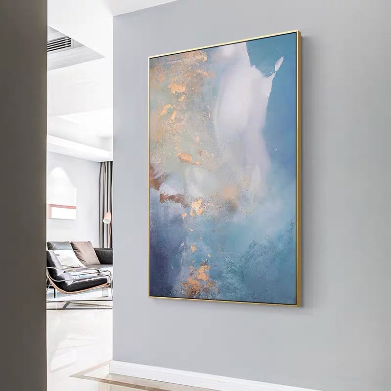 Abstract Blue Gold Marble Canvas Art