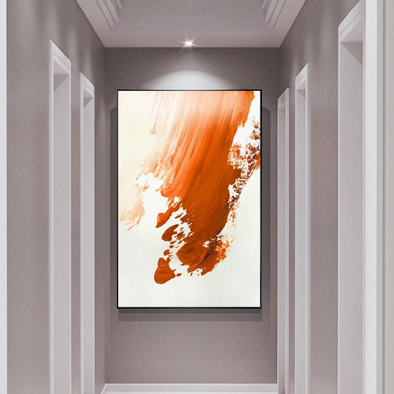 Orange Red Paint Abstract Canvas Art