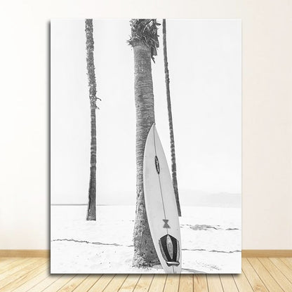 Black and White Ocean Surfing Coastal Beach Canvas Art