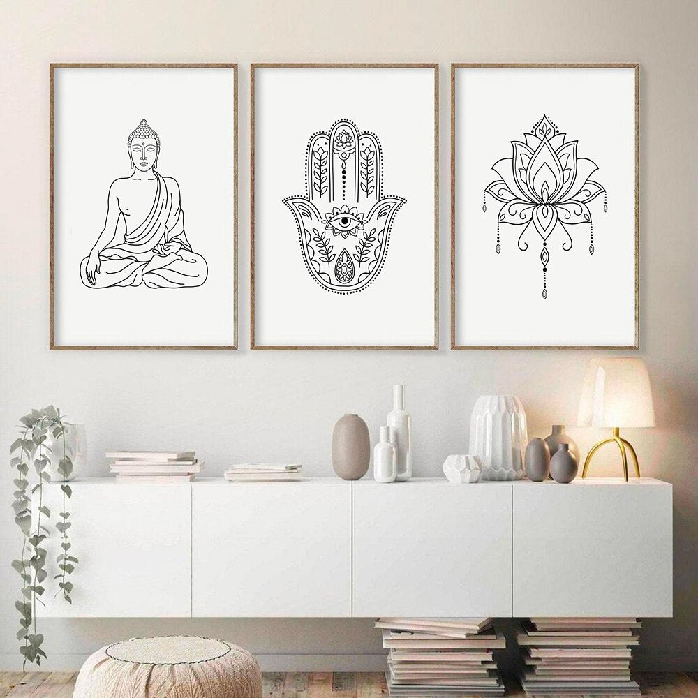 Mandala Buddha Lotus Line Zen Canvas Art