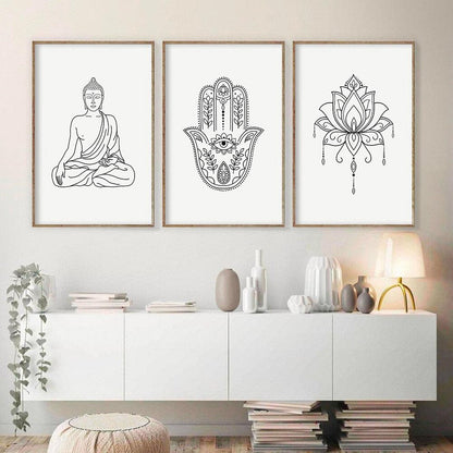 Mandala Buddha Lotus Line Zen Canvas Art