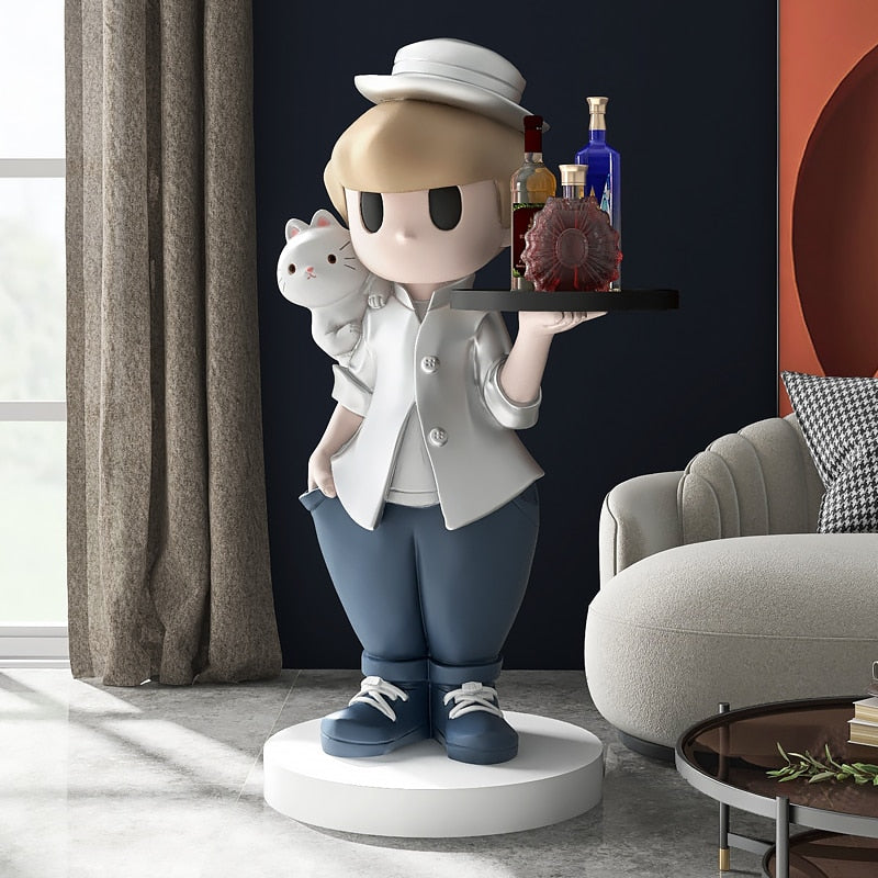 Waiter Boy Statue with Tray