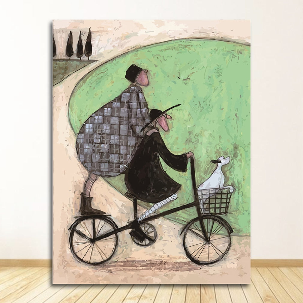 Couple with Dog Pet Canvas Wall Art