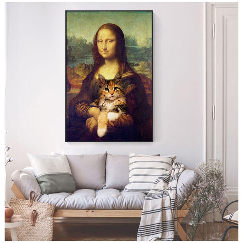 Mona Lisa And Cat Art Canvas