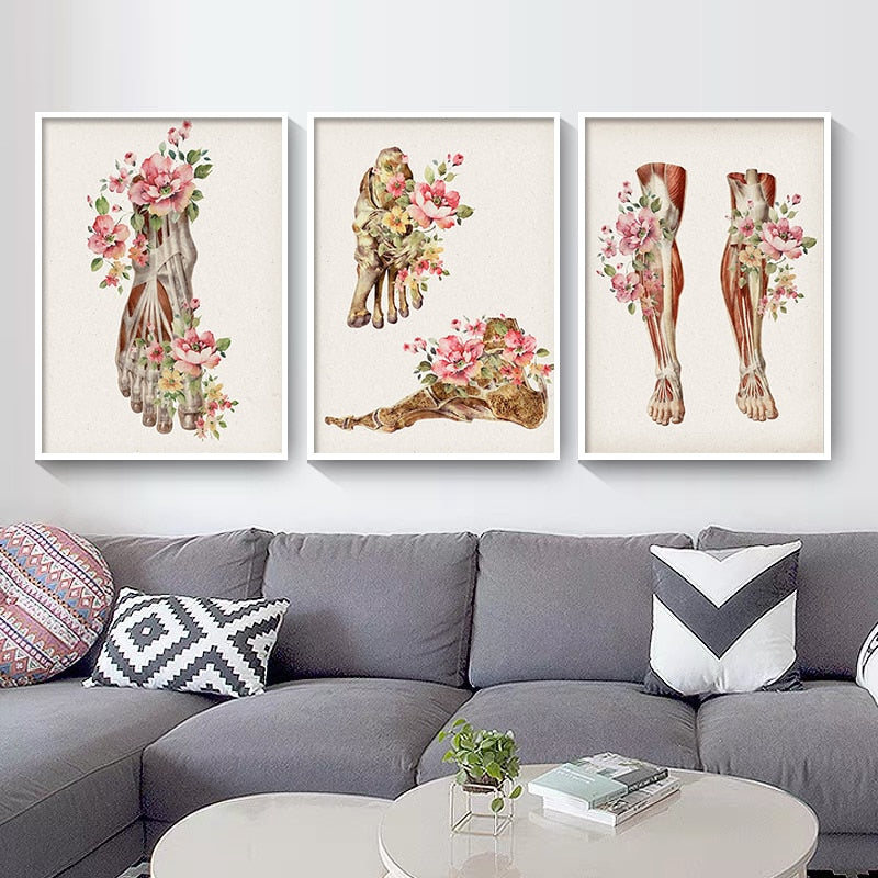 Floral Skeletal Muscle Anatomy Canvas Art