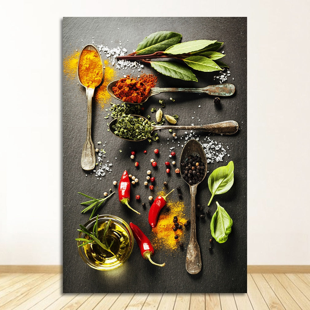 Kitchen Theme Mix Herb and Spices Canvas Art