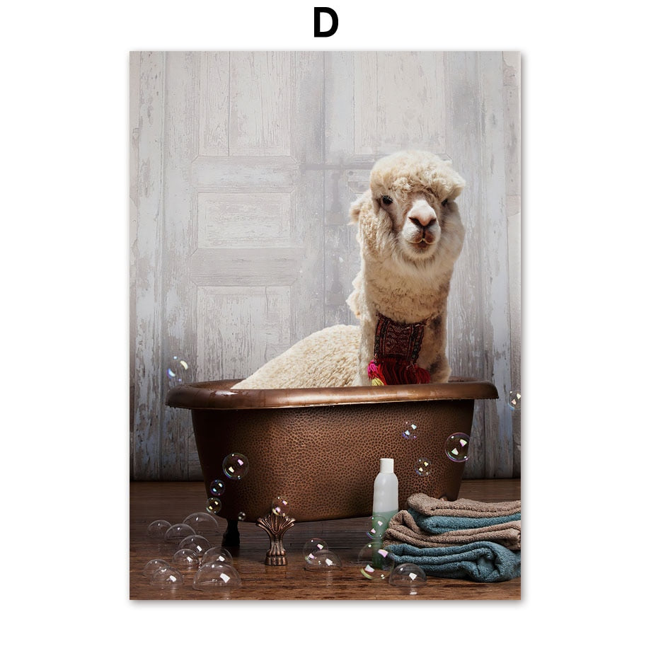 Animals in the Bathtub Canvas Art