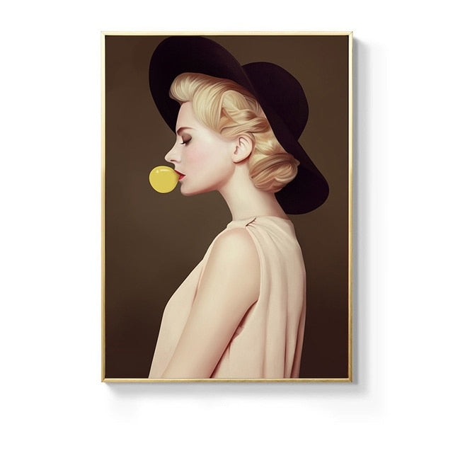 Fashion Yellow Bubble Woman Canvas Art