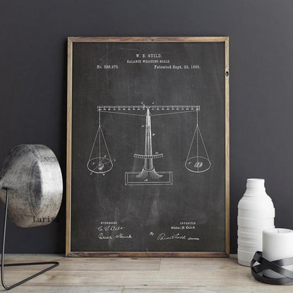 Balance Weighing Scale Patent Blueprint Canvas Art