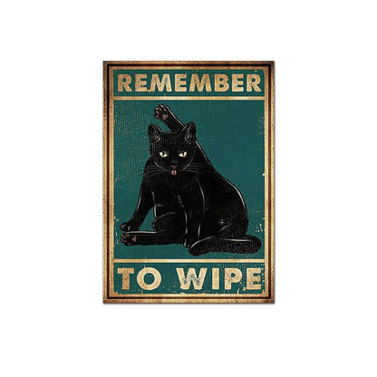 Black Cat Bathroom Funny Canvas Art