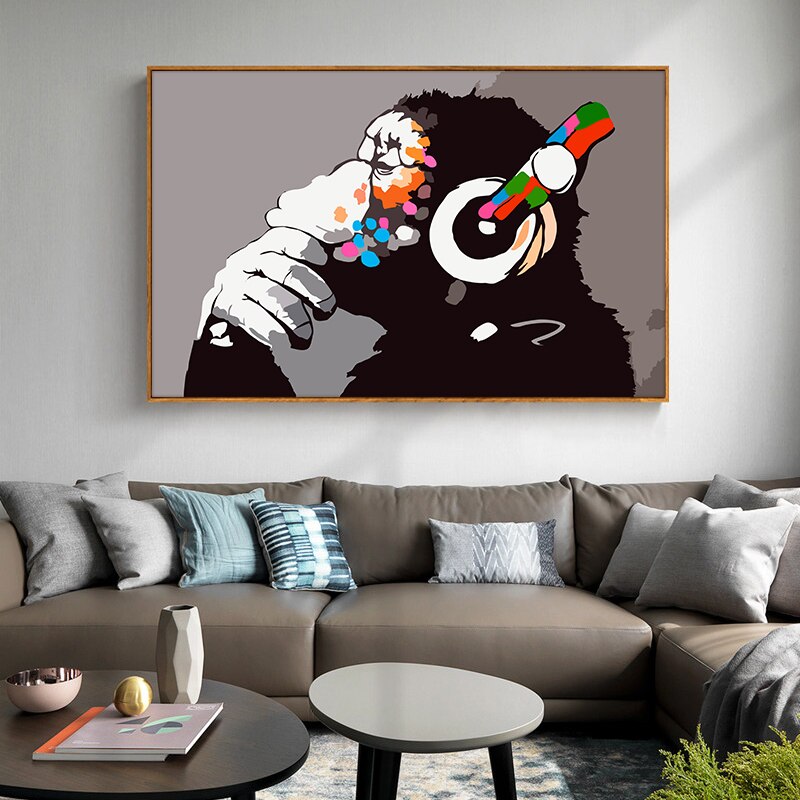 Orangutan Listening to Music with Earphones Canvas Art