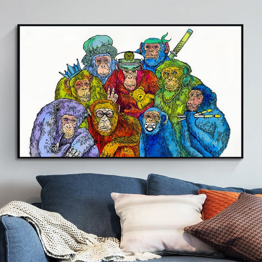 Cute Colorful Chimpanzee Canvas Art