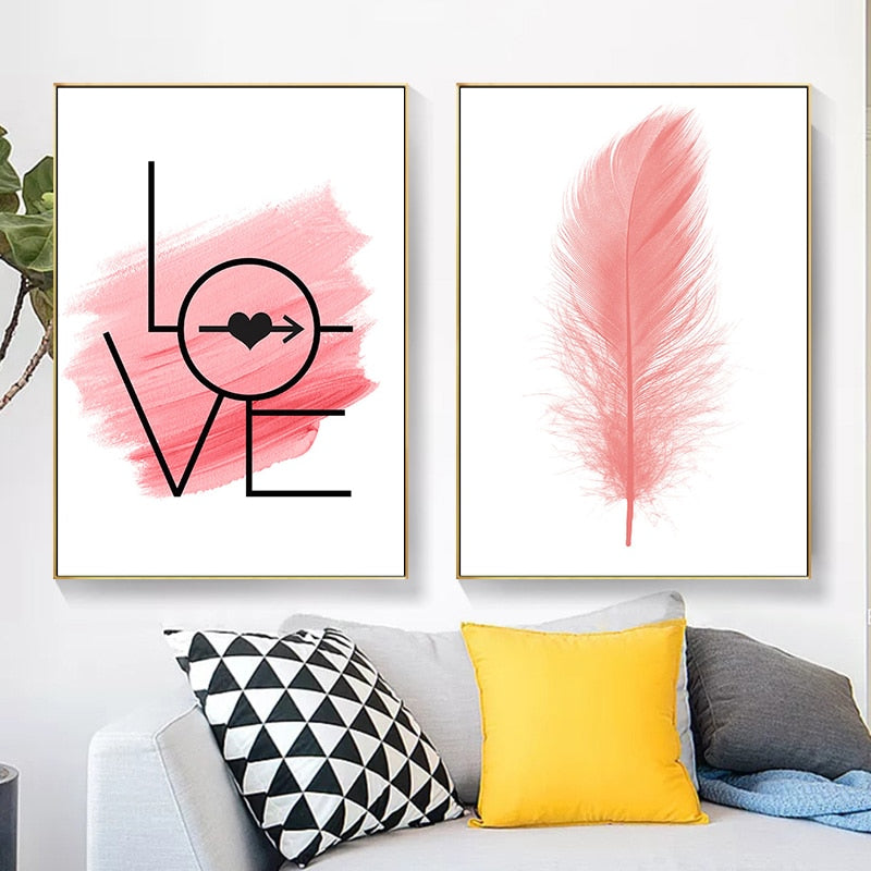 Pink Feathers Girl Room Canvas Art