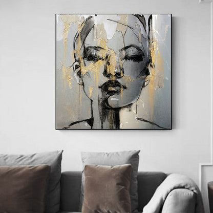 Abstract Golden Woman Face Canvas Art