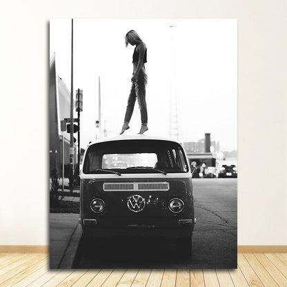 Black and White Vintage Retro Car Fashion Girl Canvas Art