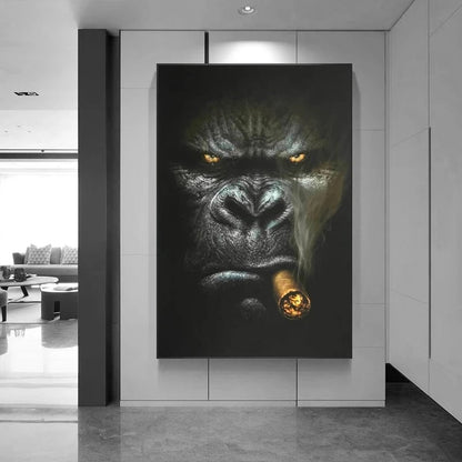 Gorilla Smoking Cigar Canvas Art