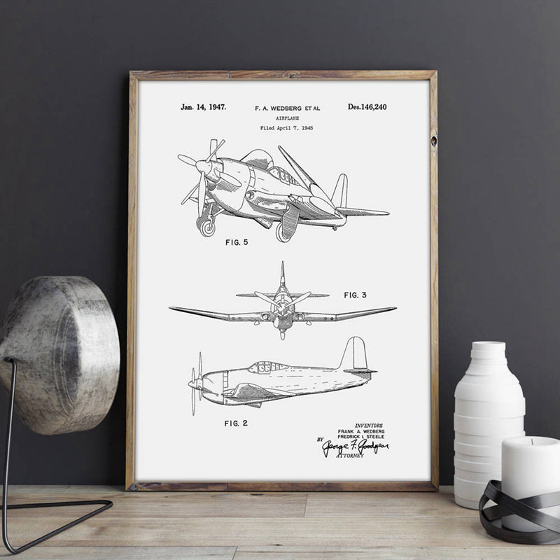 Vintage Airplane Patent Blueprint Canvas Art