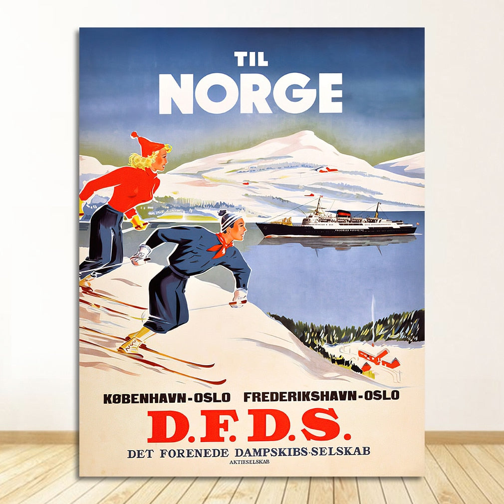 Ski in Norway Norge Fjords Canvas Art