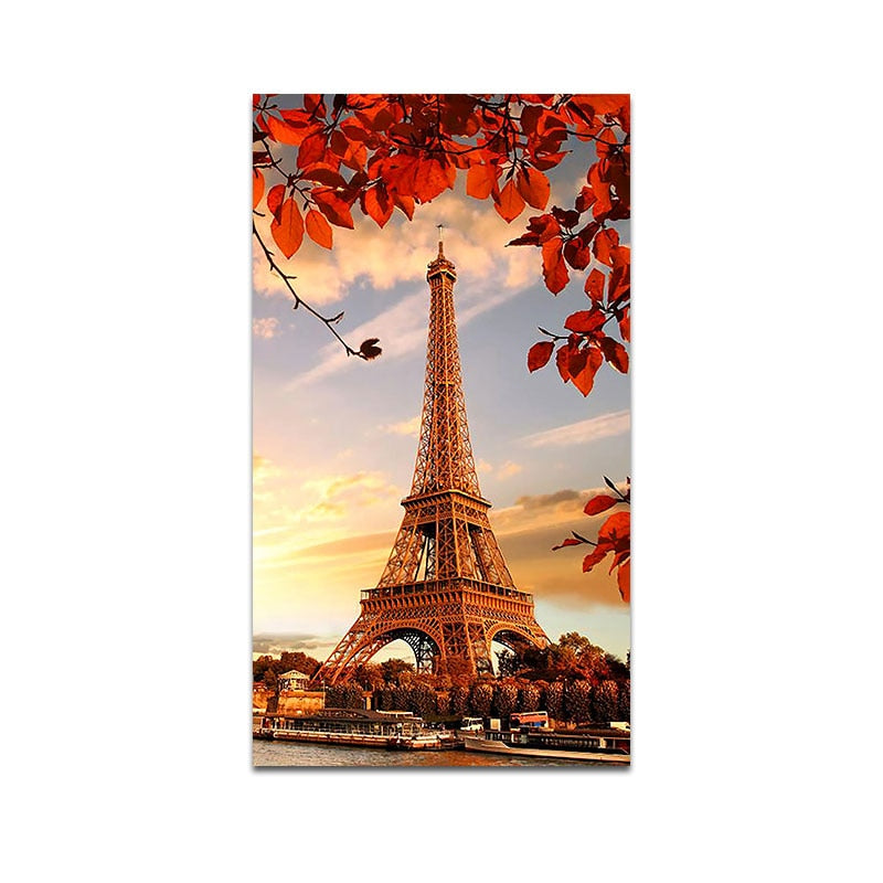 Eiffel Tower with Autumn Leaves Art Canvas