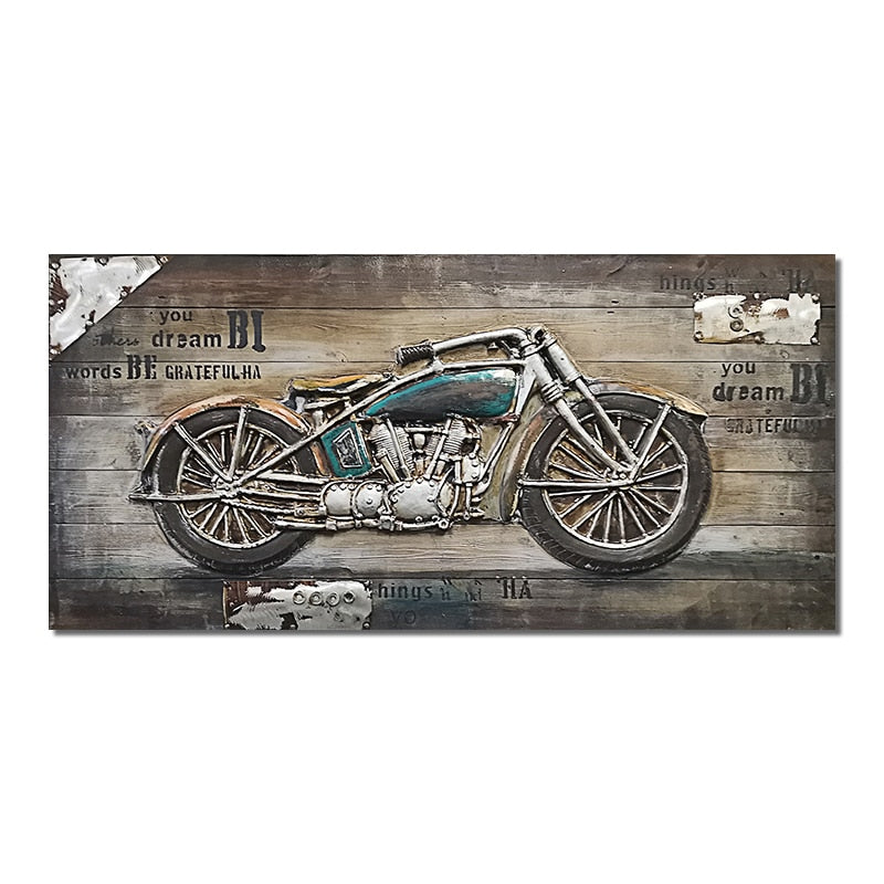 Retro Vintage Motorcycle Car Oil Painting Wall Art Canvas