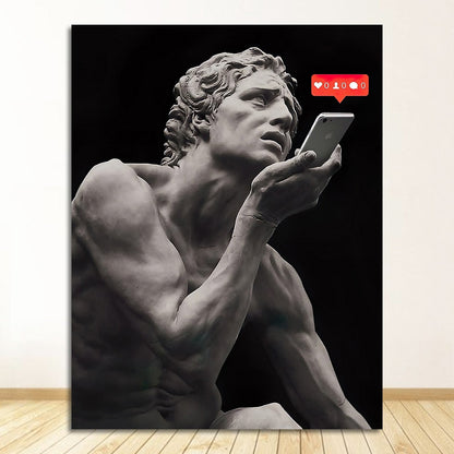 Greek Sculpture with Phone Canvas Art