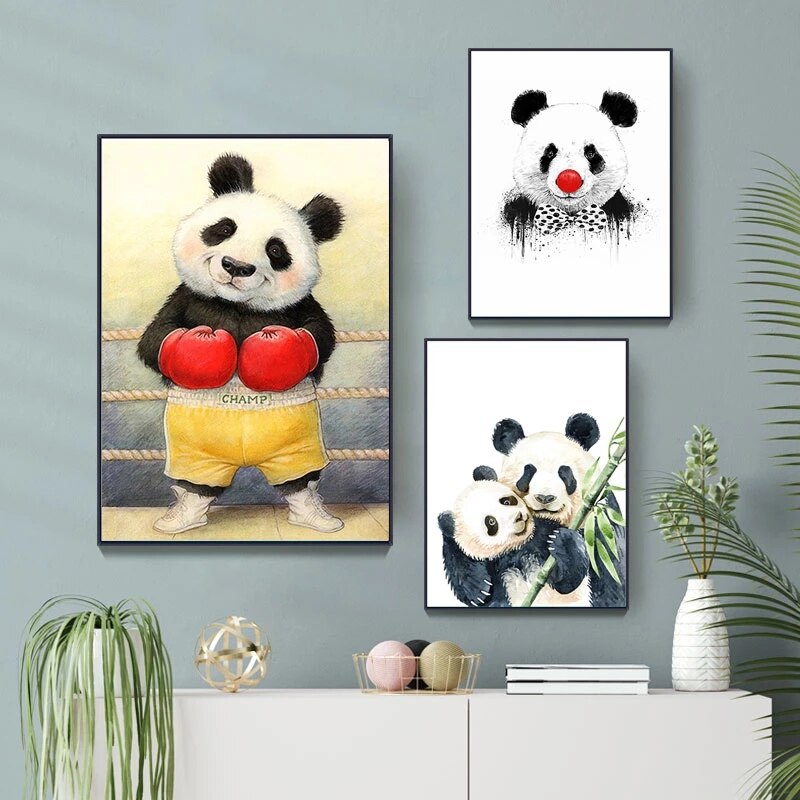 Cute Panda Bamboo Canvas Art