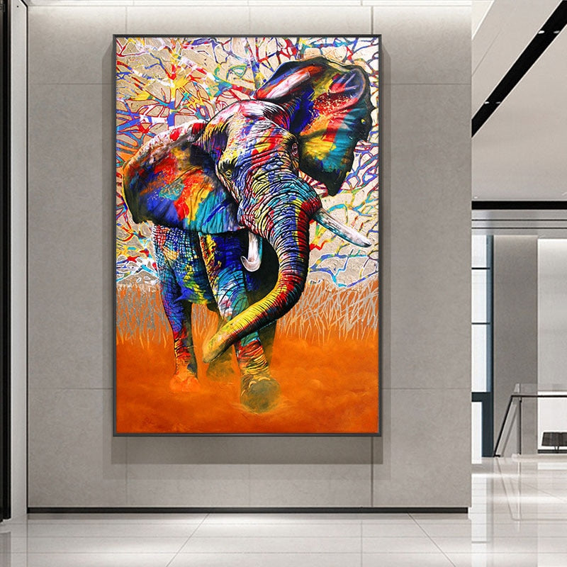 Colorful Elephant Graffiti Canvas Art