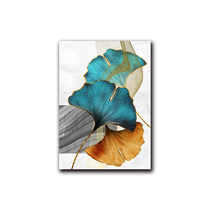 Blue Yellow Gold Leaf Abstract Canvas Art