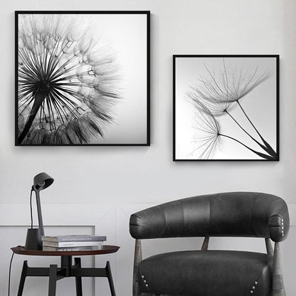 Black and White Dandelion Flower Art