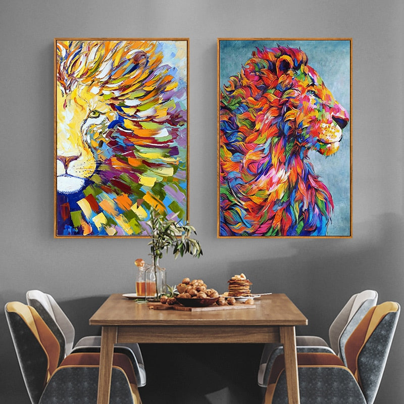 Colorful Lion Abstract Acrylic Painting Canvas Art