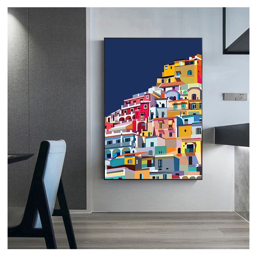 Colorful Amalfi Coast Wall Art Canvas