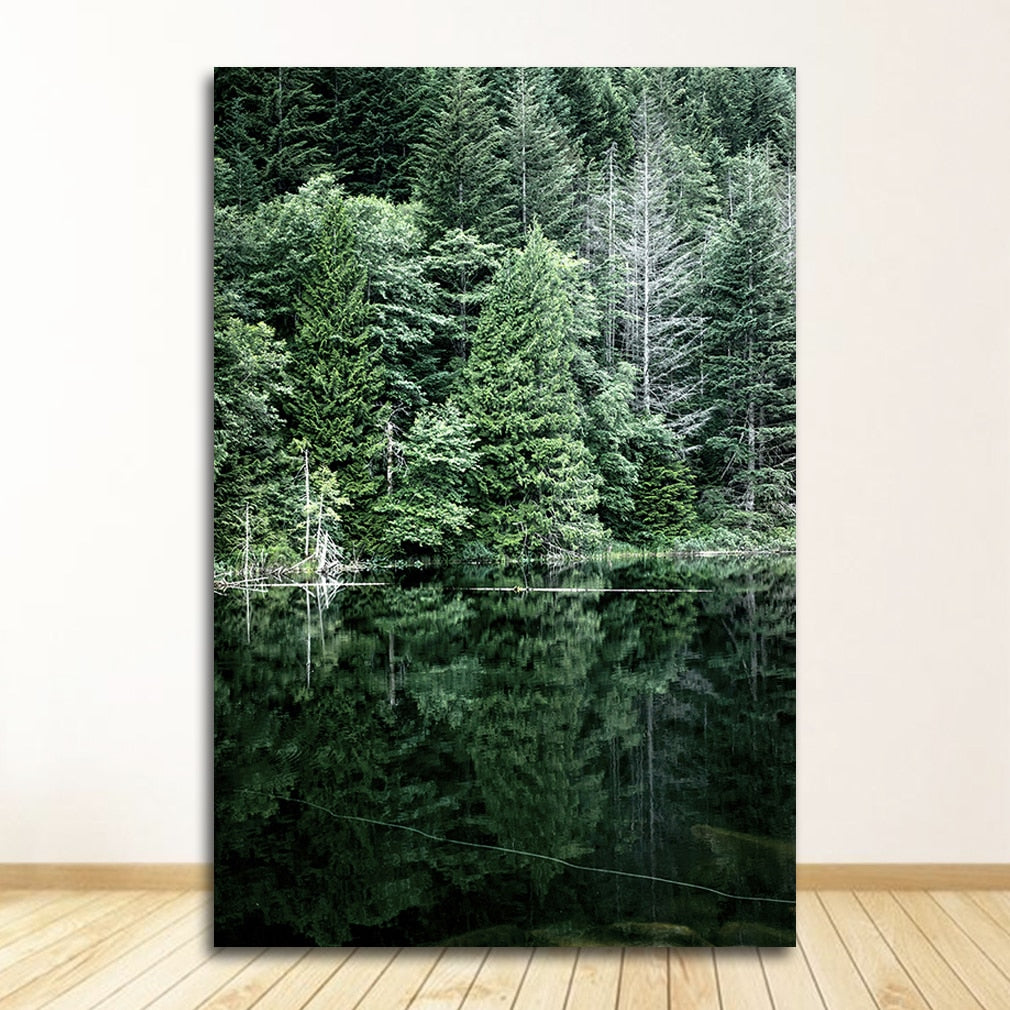 Forest Waterfall Bridge Landscape Canvas Art