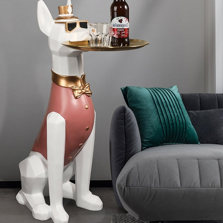 Dog Hotel Servant Parlor Statue with Tray