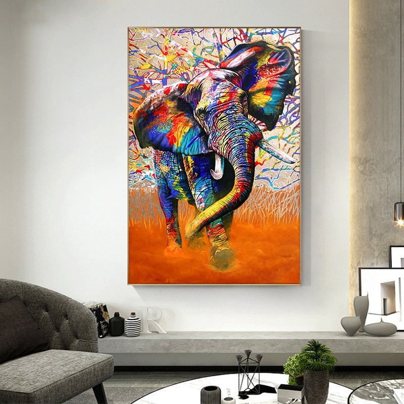 Colorful Elephant Graffiti Canvas Art